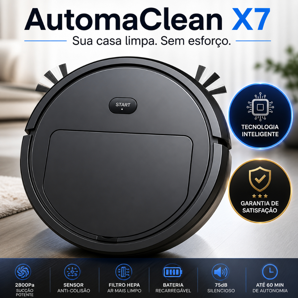 Robô Aspirador Inteligente AutomaClean X7 2800Pa Recarregável Limpa Sozinho Sensor Obstáculos
