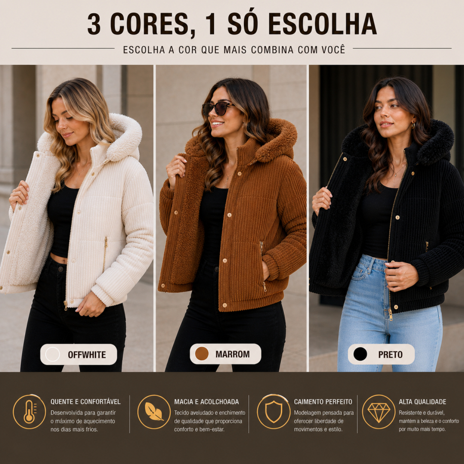 Jaqueta Cotele forrada pelucia canelada feminina blusa frio casaco agasalho inverno moda feminino