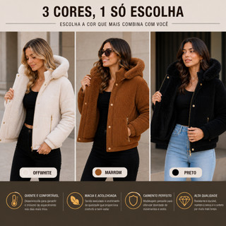 Jaqueta Cotele forrada pelucia canelada feminina blusa frio casaco agasalho inverno moda feminino