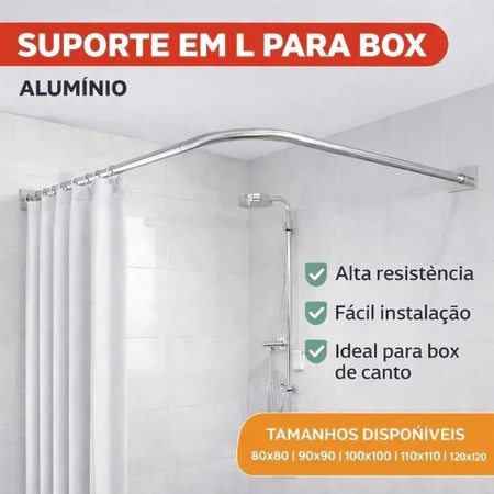 Suporte Box ALUMINIO  Banheiro  Varão Tubo Parede Curvo
