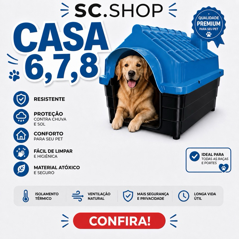 Casa Casinha para Cachorro 6, 7 e 8 – Conforto e Proteção para Todos os Portes