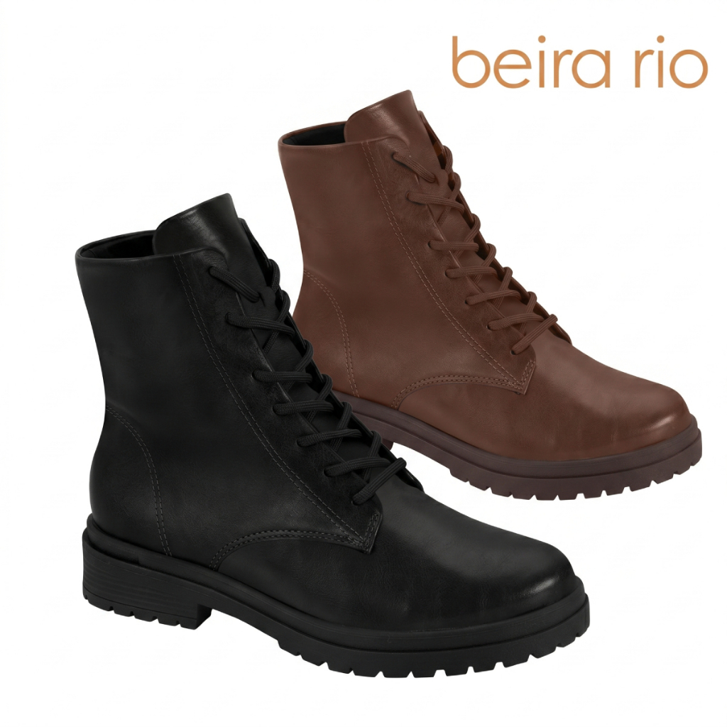 Bota Feminina Beira Rio Casual Coturno Cano Curto Solado Tratorado Confortável Original