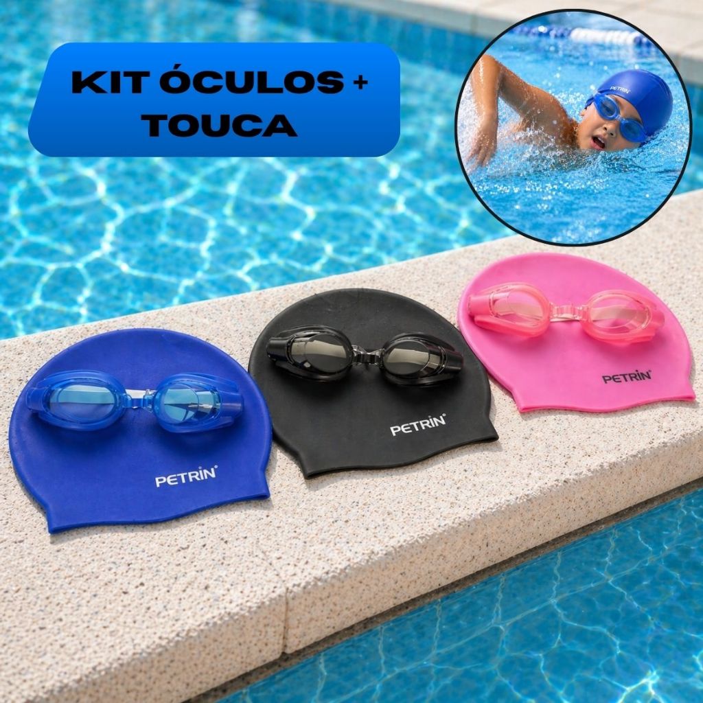 Kit Natação Óculos + Touca de Silicone Piscina Praia Kit Essencial Para Natação e Mergulho Recreação