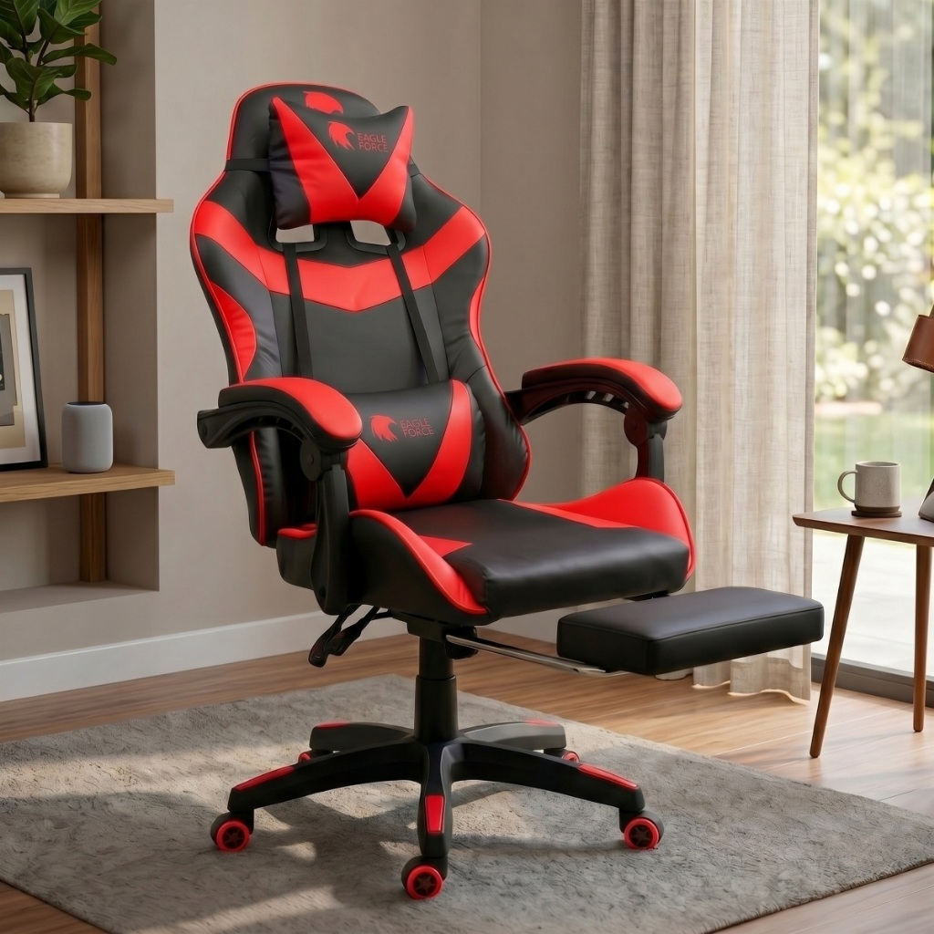 Imagem Cadeira Gamer Profissional Cinza Eagle Force Ergonômica Rodas Silenciosas Alta Durabilidade Conforto
