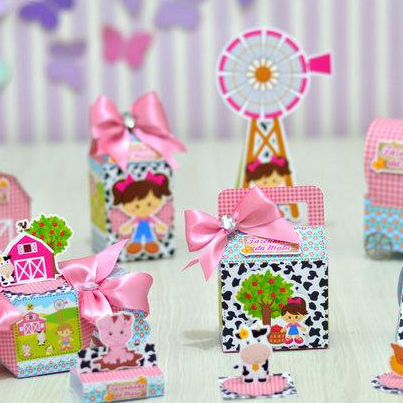 PEGUE E MONTE|Kit Festa Personalizado| FAZENDINHA ROSA | Caixinhas Lembrancinha para Aniversário - SEMIMONTADAS