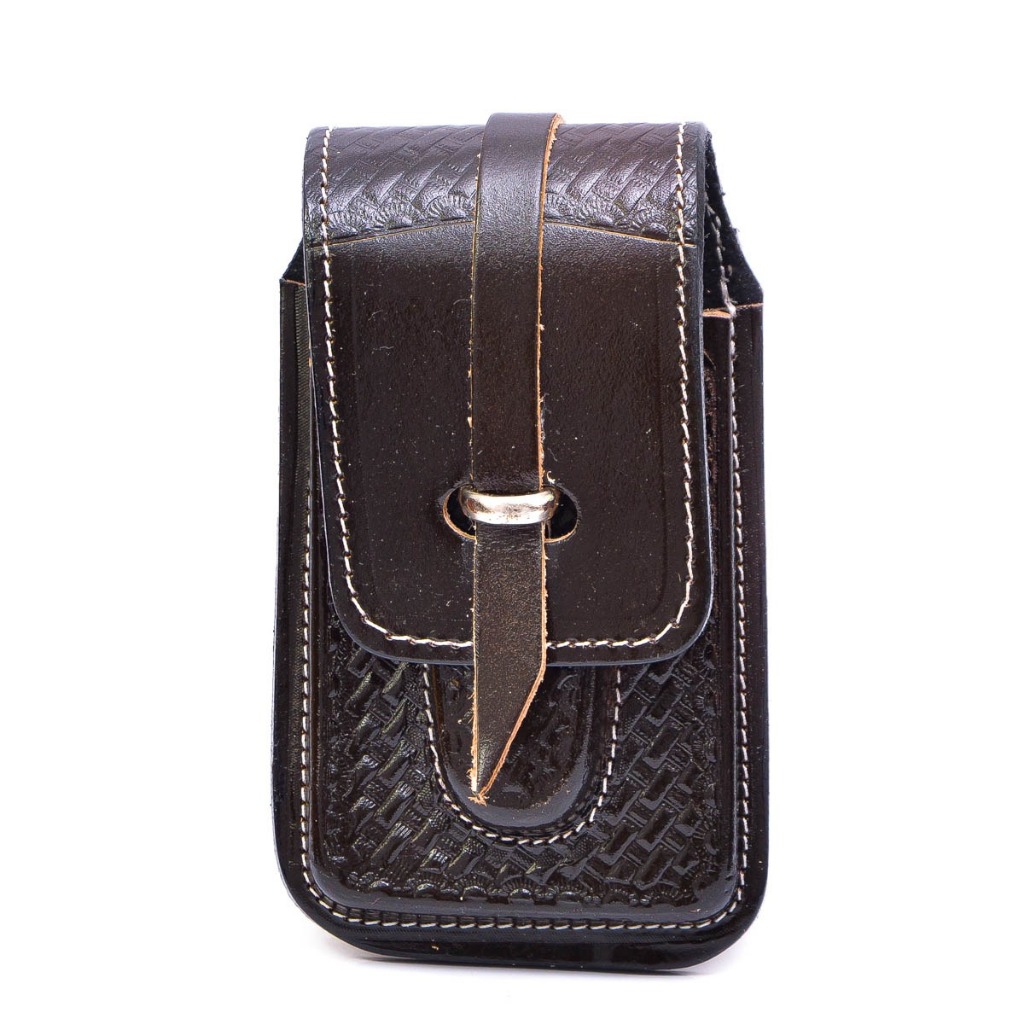 Capa Bainha Virola Canguru Para Celular e Canivete Em Couro Legitimo Forrada Cor Caramelo Preto Café
