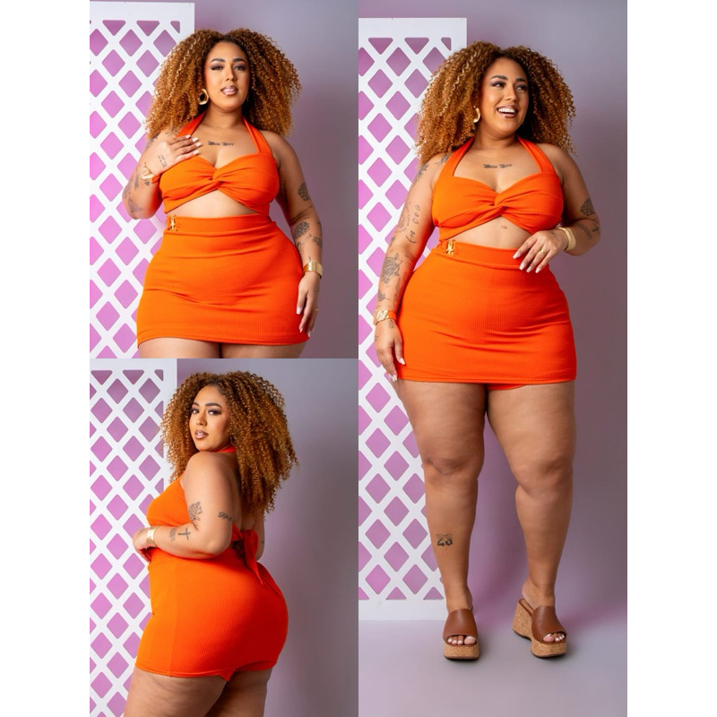 Conjunto Maya - MIDSIZE veste do 44 ao 50 podendo vestir mais | conjunto Cropped e saia short Plus Size