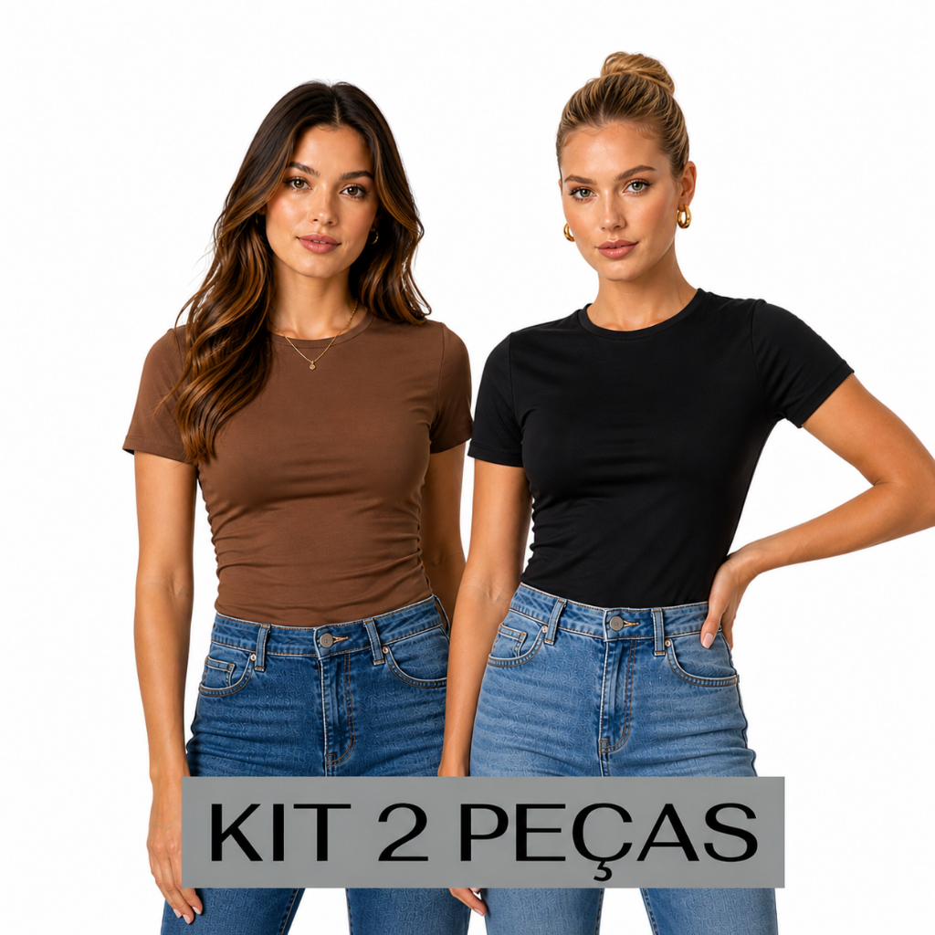 Kit 2 Camisa Baby Look Feminina Blusa Slim Fit Manga Curta Baby Tee Academia