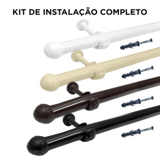 Varão de Madeira Cortina Kit Instalação Completo 1,00m à 2,40m Branco Preto 19mm Envio Im…