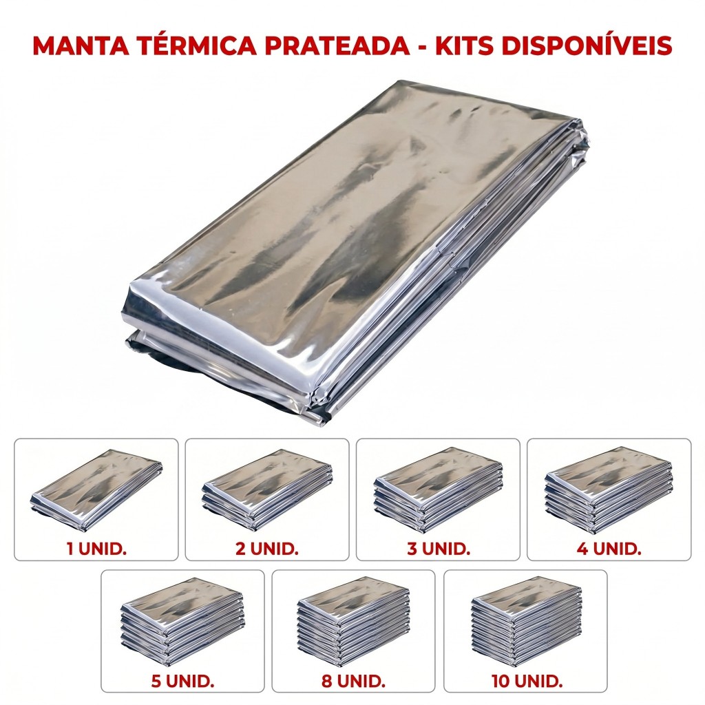 Kit Cobertor Manta Térmica Aluminizado para Resgate, Emergência Camping 2,10 x 1,40m 1/2/3/5/8/10 un