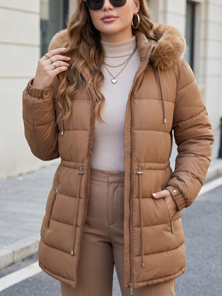 Jaqueta Feminina Puffer Casaco De Inverno Intenso Pelinhos Manga Longa Bobojaco Plus Size Touca Frio