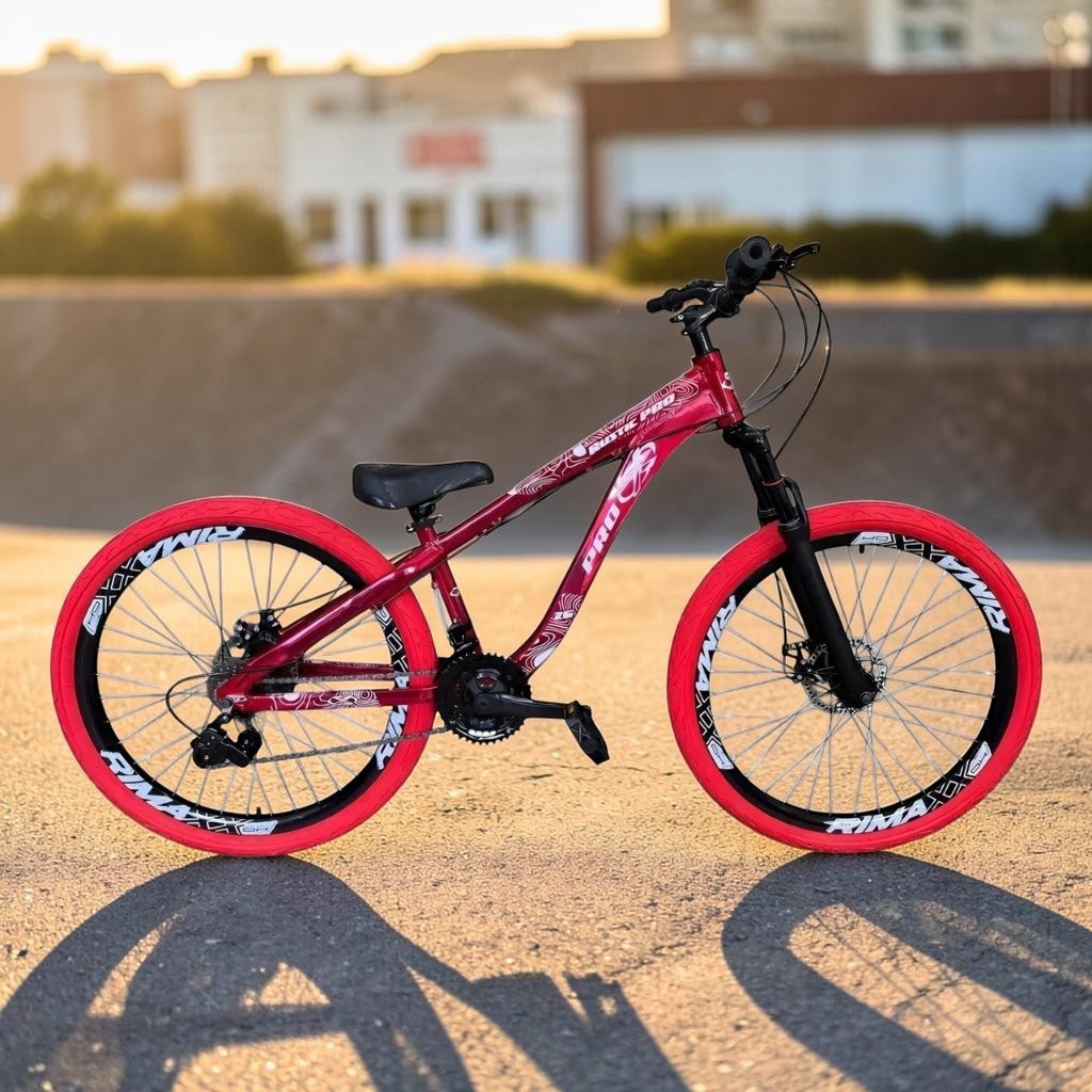 Bike Aro 26 PRO-X Freeride Vermelho Cromo Rodas Rimaxx 21 Marchas Downhill Freio a Disco Pneu Flame Tipo Hupi Naja Grau