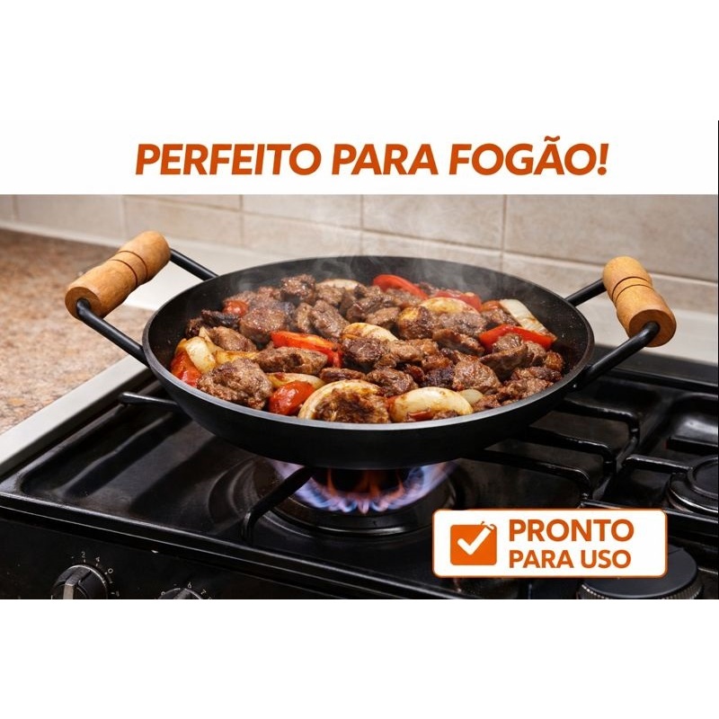 frigideira disco  arado alça madeira para churrasqueira e fogão