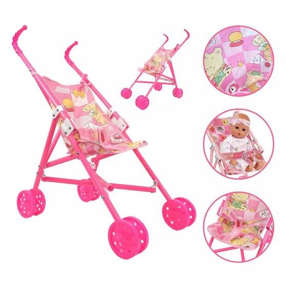 Carrinho de Boneca Infantil Rosa - Dobrável e Leve, Ideal para Presente