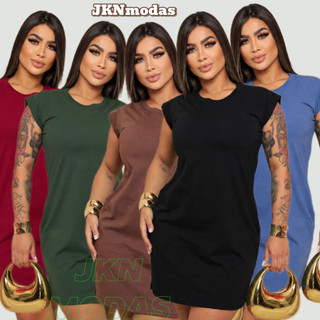 VESTIDO CASUAL ,Feminino Curto Liso 100% Algodão Manga Muscle Tee Blusão Casual Verão Mod…
