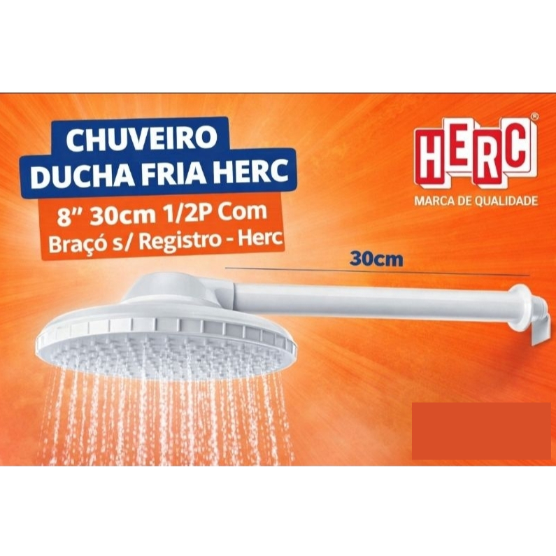 Chuveiro Ducha Fria Herc "8" 30cm 1/2P Com Braço s/ Registro - Herc
