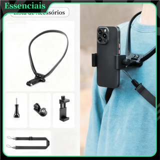 Kit Atualizado 5 Peças: Suporte de pescoço estic. com rotação de 360°, compatível com celular e câmera de ação