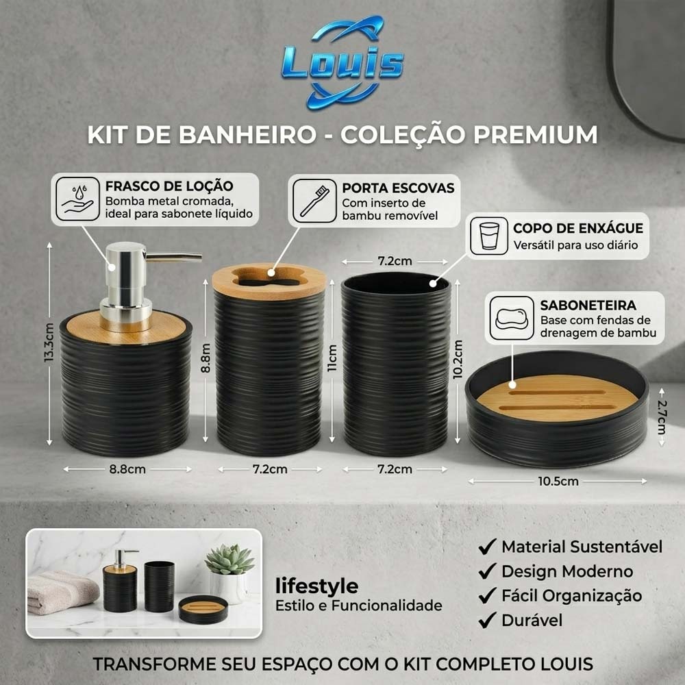 Louis Kit 4 Peças De Banheiro Porta Sabonete Líquido/Saboneteira/Porta Escova Verde