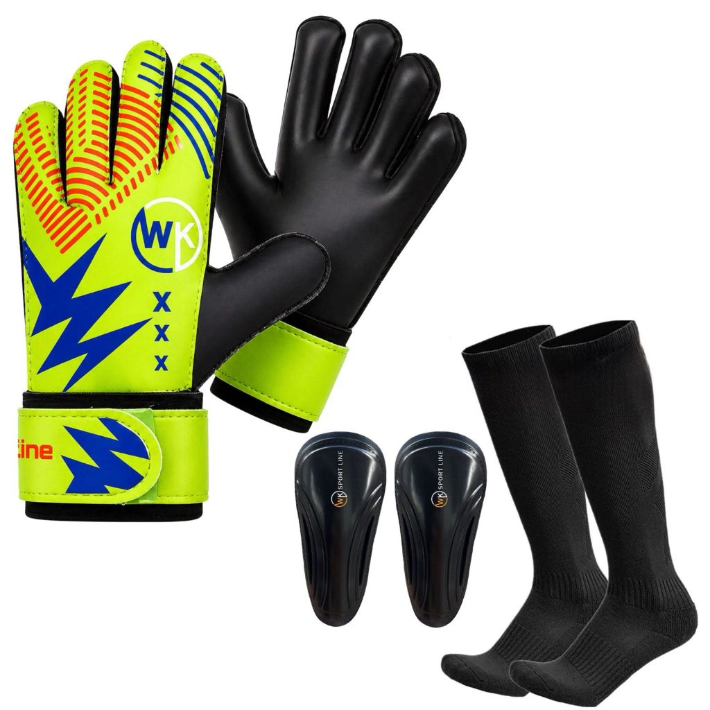 Kit Luva Goleiro flash Meião E Caneleira Varias Cores Infantil
