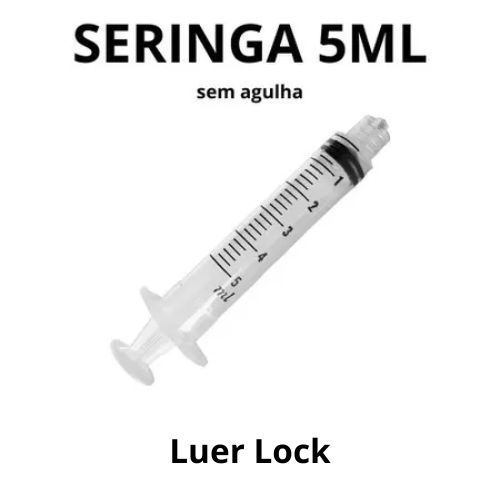 Seringa 5 ML Sem Agulha - Luer Lock - 50, 100, 300, 500 unidades