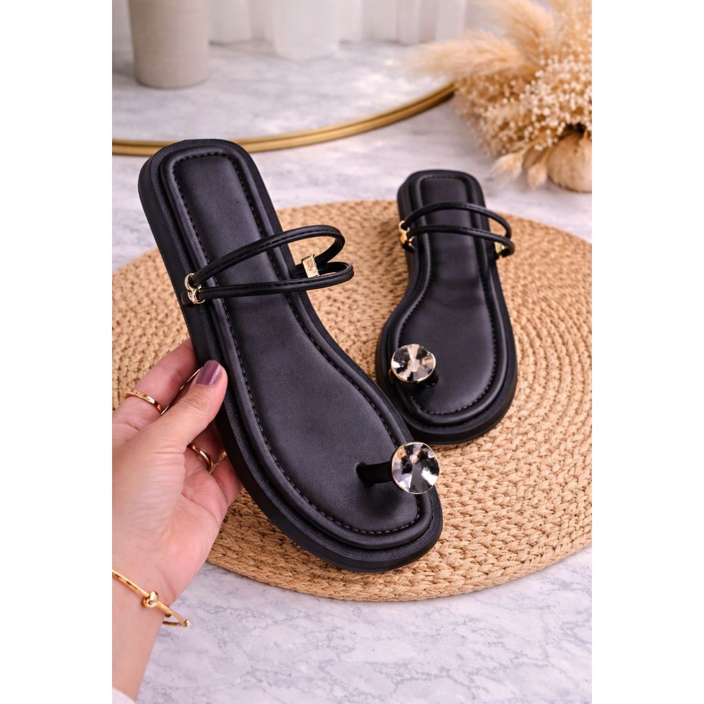 Sandália Feminina Rasteirinha Detalhe Pedra Dourada Brilho Confortável Elegante Tendencia