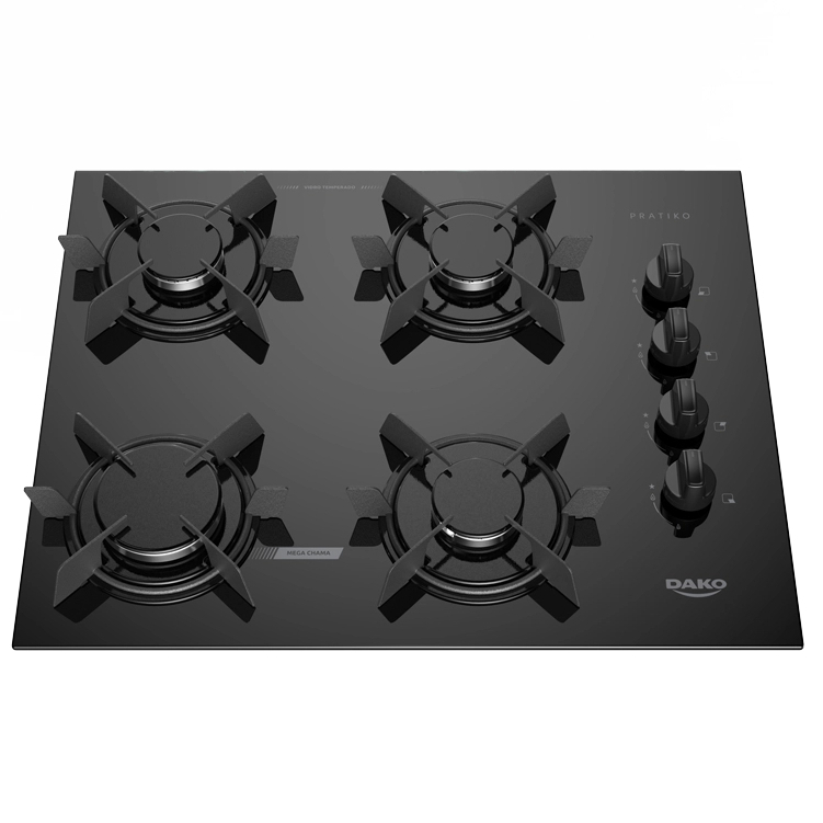 Cooktop Dako Pratiko 4 Bocas - Grades Individuais com 6 Pontos de Apoio - Bivolt