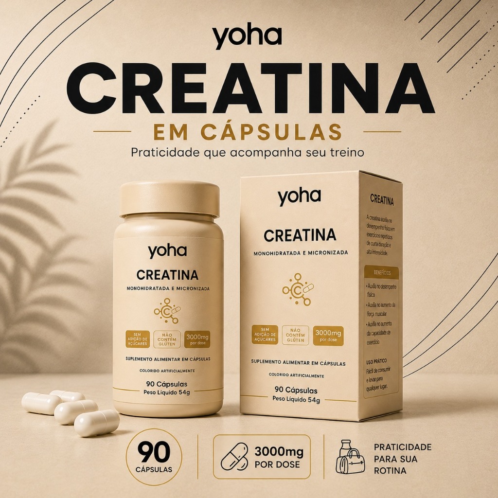 Creatina Monohidratada Cápsulas Yoha 3000mg Por Dose 90 Cápsulas Alta Pureza Sem Glúten Premium