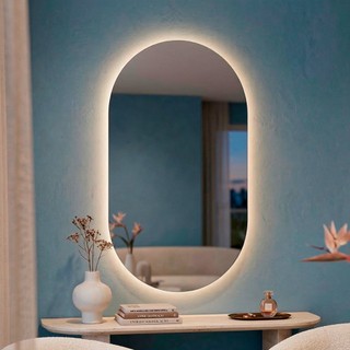 Espelho Oval com Led 110x60cm Espelho para Banheiro Sala Quarto Espelho Orgânico Mod Pílula