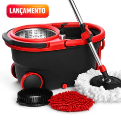 Mop Giratório 360° Kit Completo 3 Refis — Balde 16L Inox Cabo 160cm Dispenser e Rodinhas Lançamento 2026