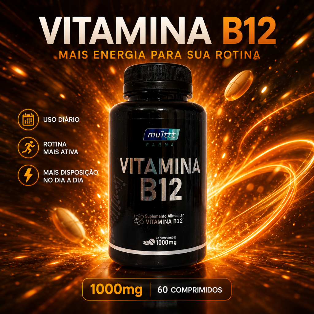 Vitamina B12 1000mcg 60 Comprimidos Suplemento Alimentar Energia Foco Disposição e Vitalidade