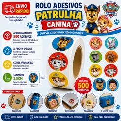 Rolo 500 Adesivos Patrulha Canina Rubble Skye Rocky Zuma Decoração