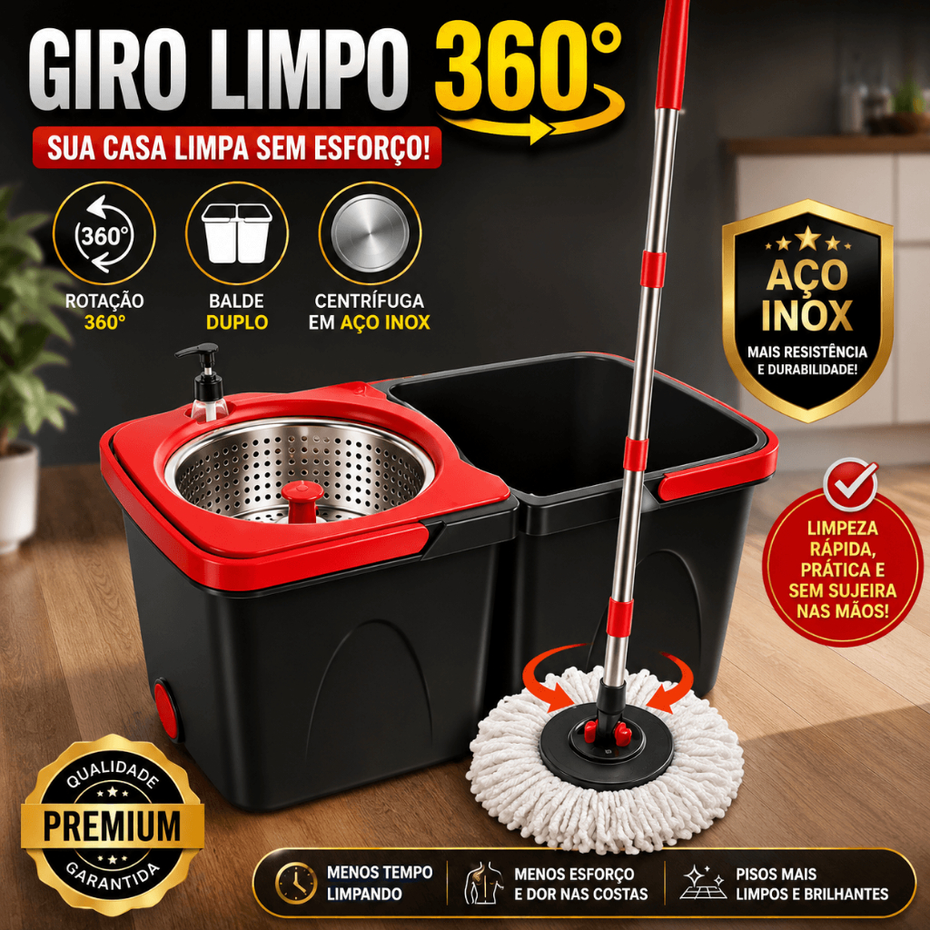 Mop Giratório Giro Limpo 360° Balde Duplo Inox