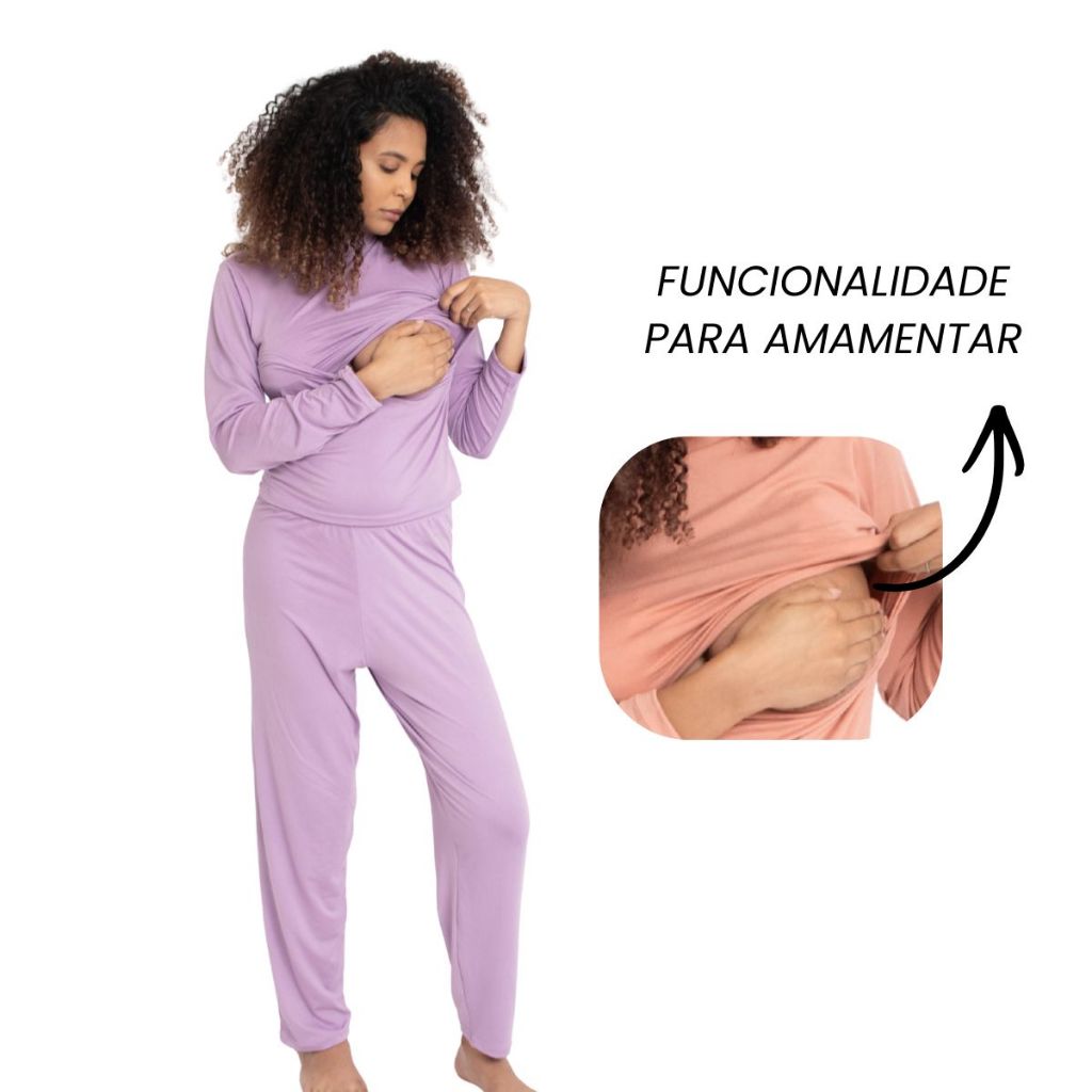 Pijama Feminino Longo  Amamentação Conforto e Praticidade