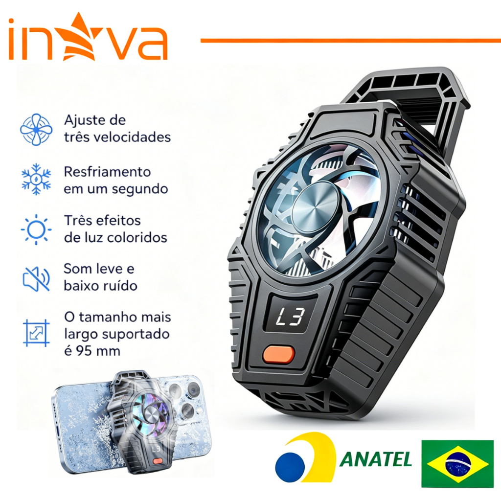 INOVA Cooler Gamer Turbo radiador celular resfriamento rápido para celular com radiador RGB clipe