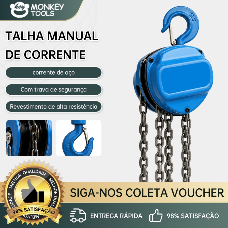 MonkeyTools Talha Manual 3 Toneladas Verde com Corrente de Aço e Gancho de Segurança