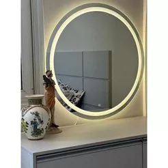 Espelho Redondo com LED Jateado Touch 3 Cores para Banheiro Lavabo Penteadeira Decorativo Moderno