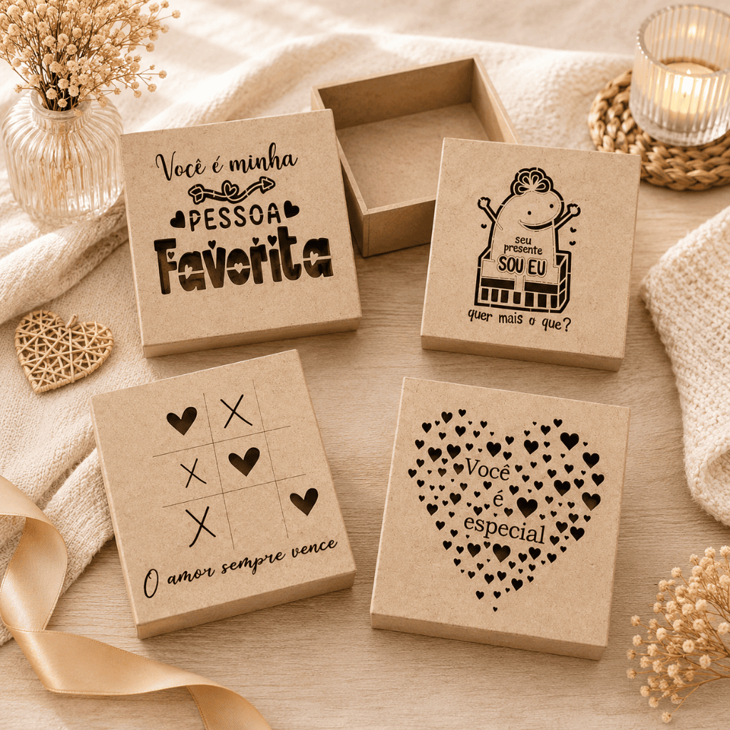 Caixa Presente Namorados Parceira Companheiro Amor Paixão MDF Decorada Romântica 15x15x5