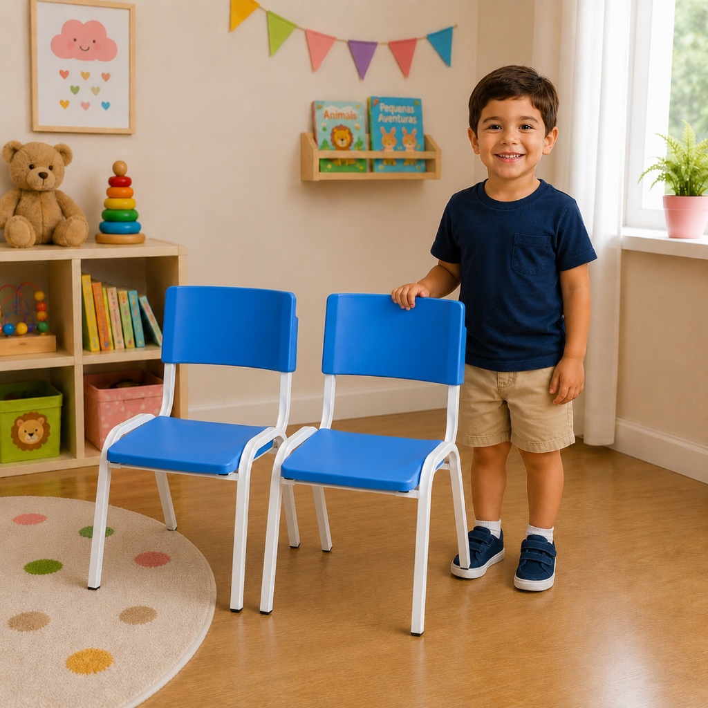 Kit 2 cadeiras ISO Infantil Escola Igreja Clinica Azul Creche Kids