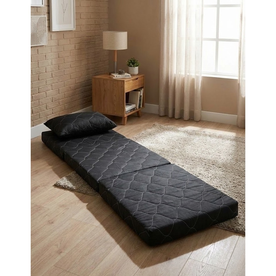 Colchão Dobrável 3 em 1 Preto com Almofada Colchonete Poltrona Conforto Multifuncional - AV