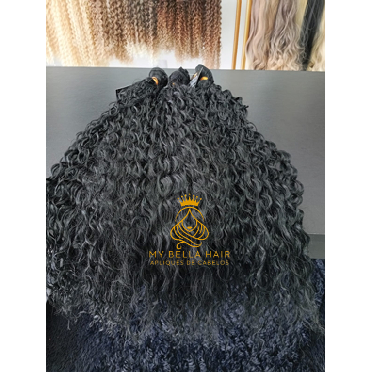 Aplique Cabelo Cacheado Tela Idêntico Humano 50cm 100grs Mega Hair Semi Humano Premium
