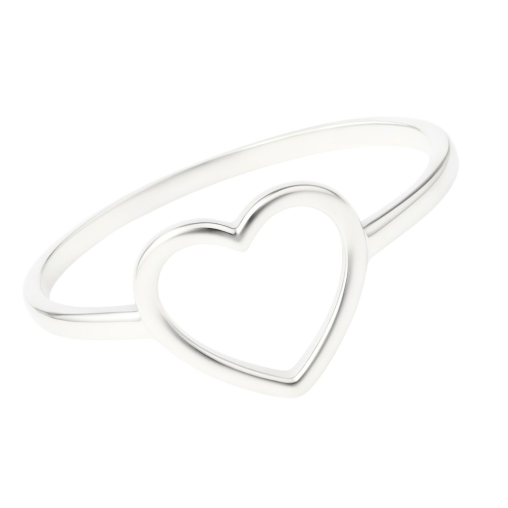 Anel Coração Liso Vazado Prata 925 Feminino Delicado Ajustável Romântico Minimalista Presente Luxo