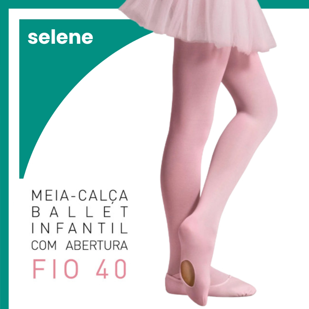 Meia Calça Ballet Infantil Rosa com Abertura Fio 40 Selene Conforto Dança Balé Jazz