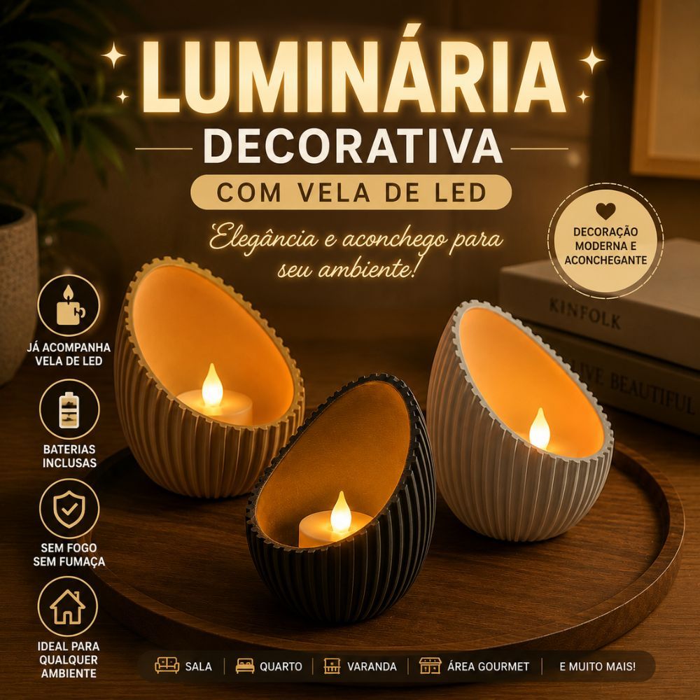 Luminária Decorativa Moderna com Vela de LED Inclusa Decoração Aconchegante
