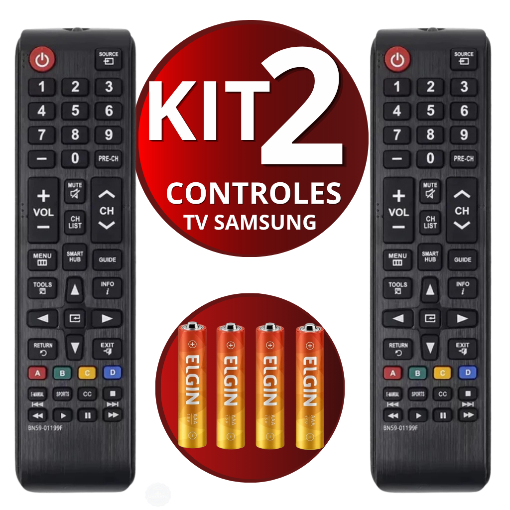 Kit 1 e 2 Controle Remoto Televisão Samsung Smart TV Universal com Pilhas | Envio Imediato