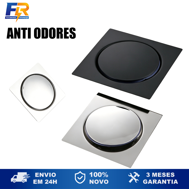 Ralo Click Up Inteligente 10x10cm Inox Preto Prata Vedação Contra Mau Cheiro para Banheiro e Lavabo