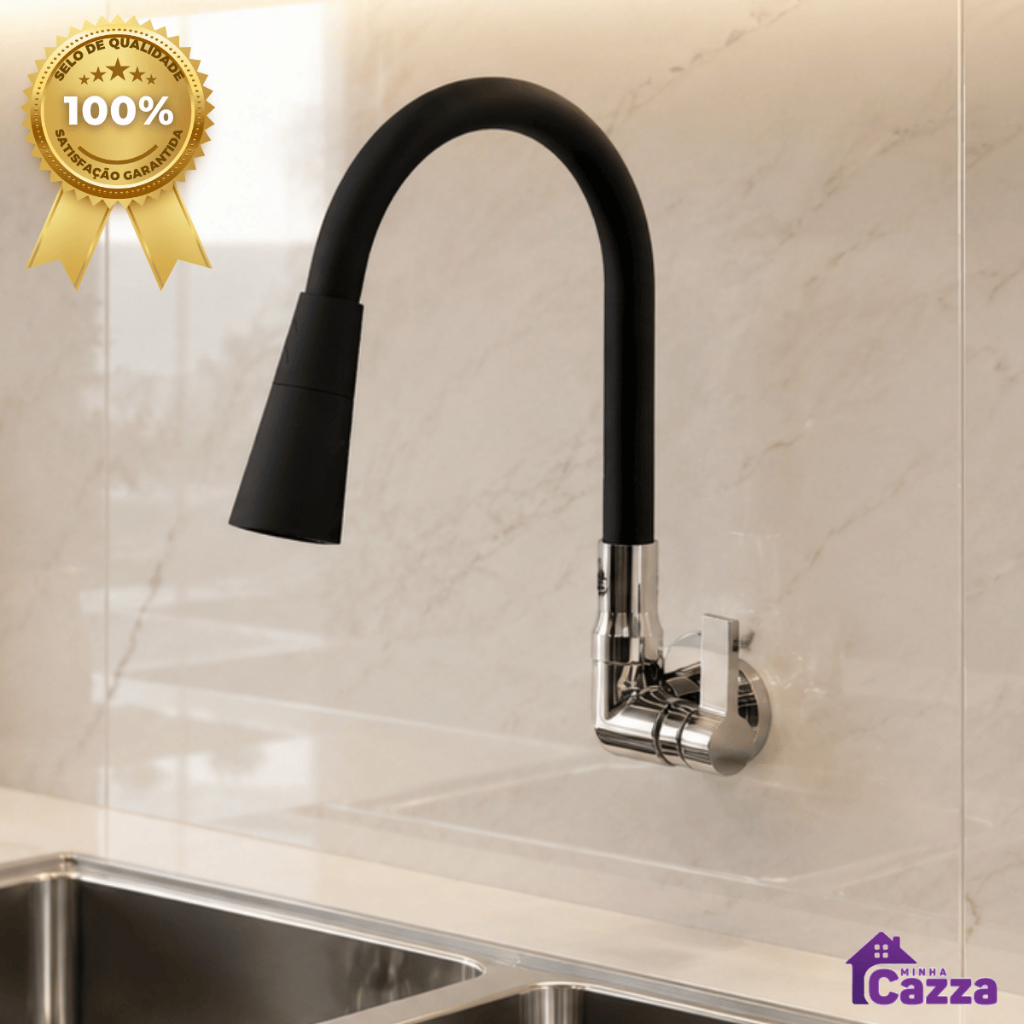 Torneira Para Cozinha Gourmet Preto com Duplo Jato De Parede Mesa Pia Flexível Área Gourmet