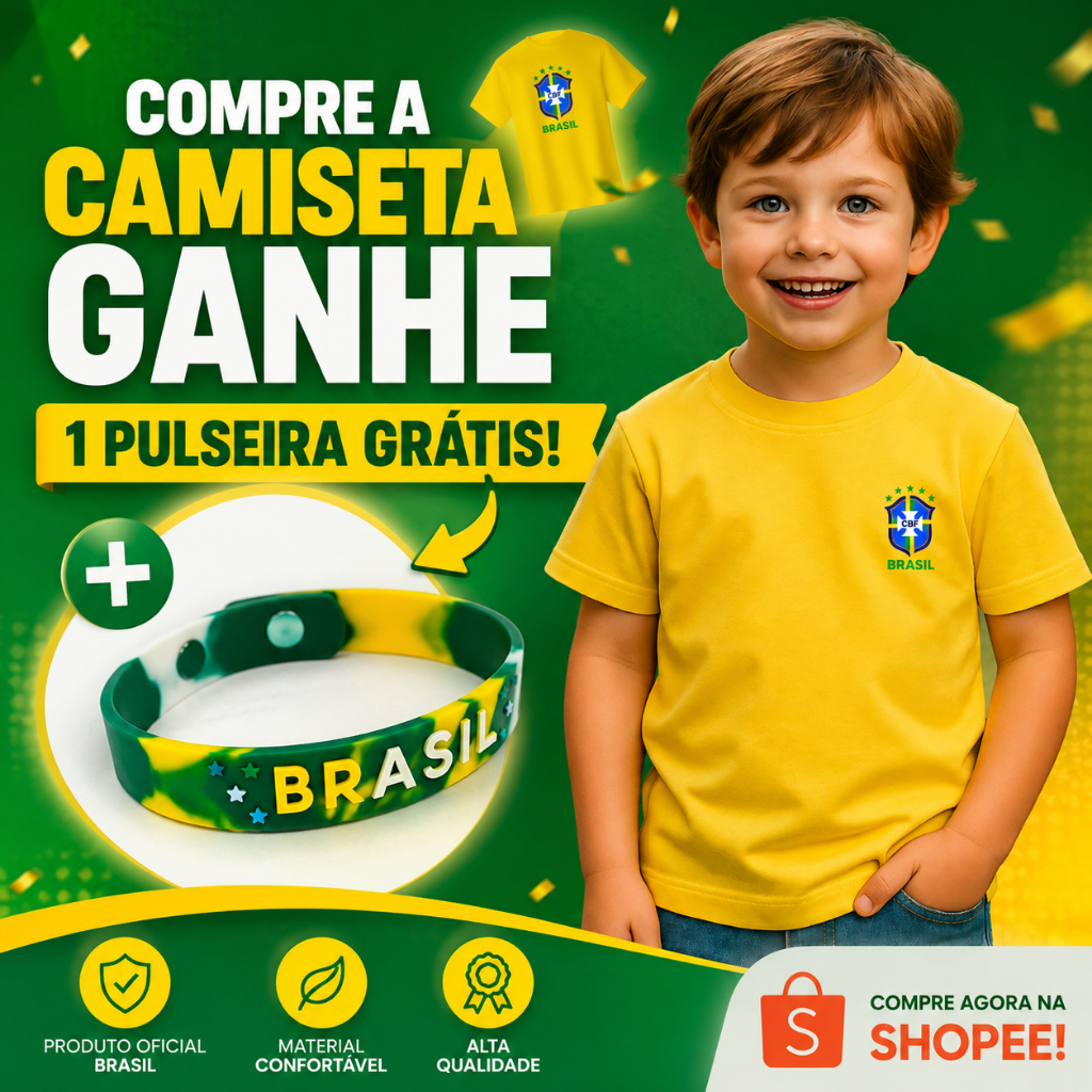 Camiseta Camisa blusa Infantil Com Bandeira do Brasil. 100% Algodão
