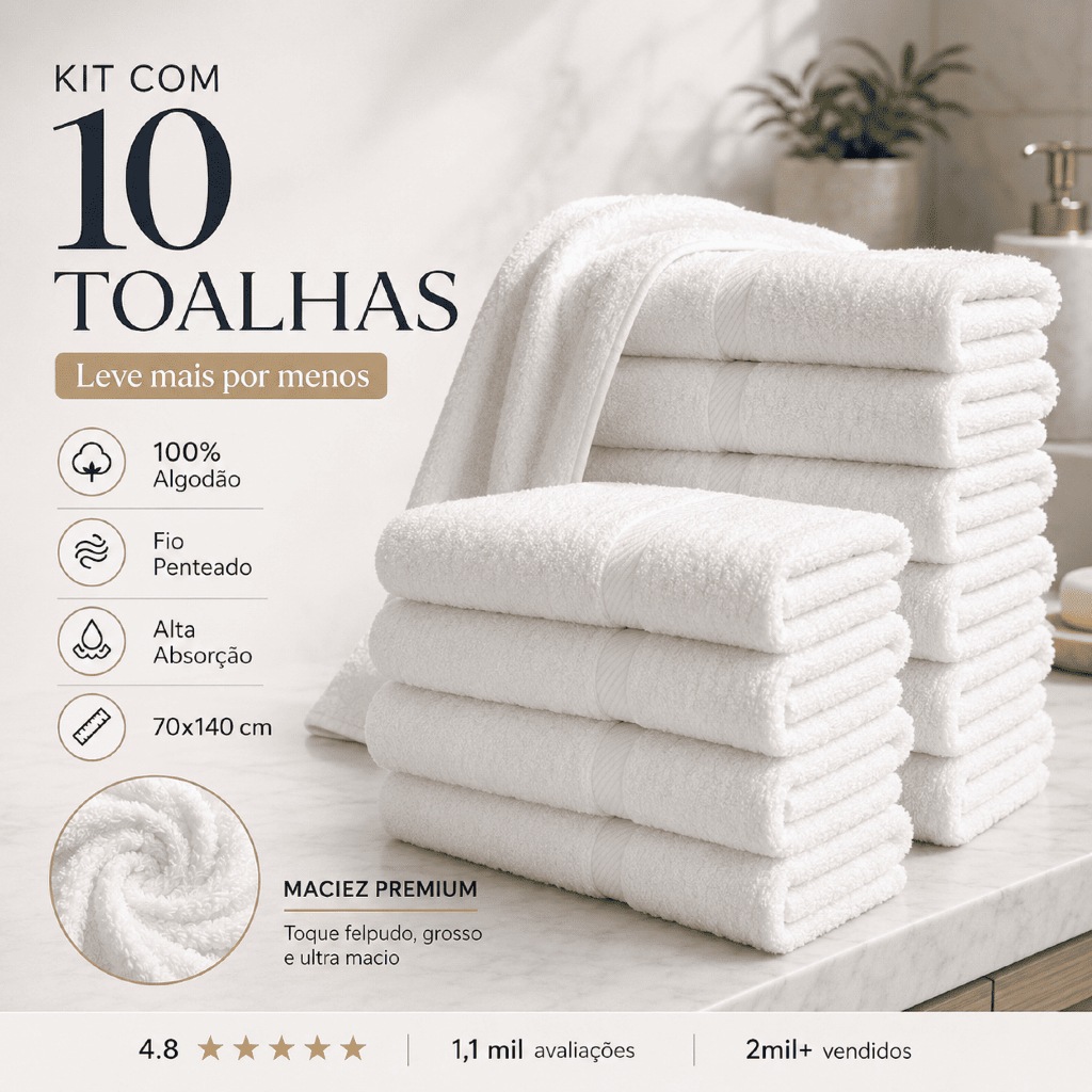 Toalhas Banho Brancas Kit Unidades Grande Aveludadas 90% Algodão Alta Absorção Casa, Hotel, Salão