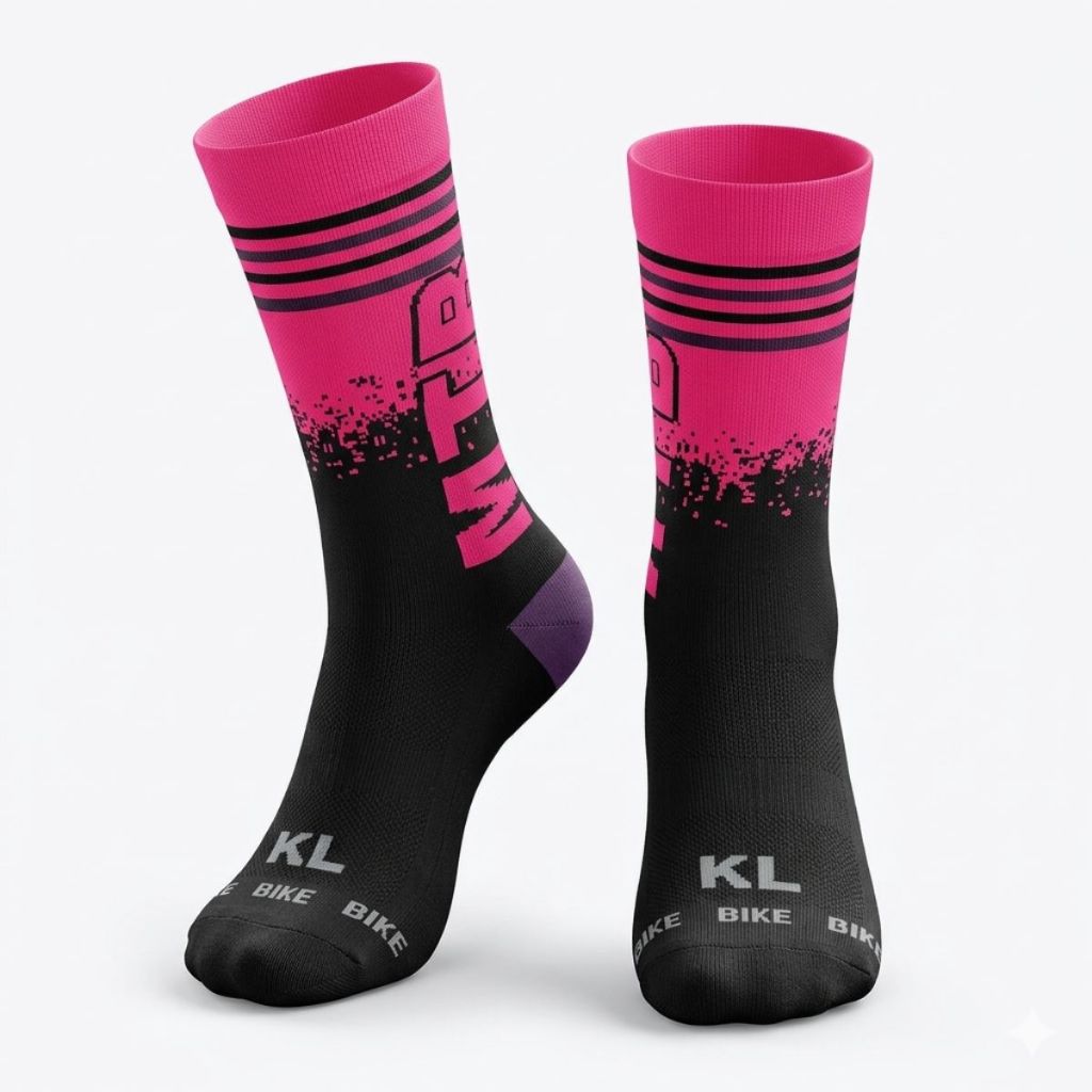 Meia de Ciclismo Feminino MTB Rosa com Listras Ciclistas Bike Feminina Meião
