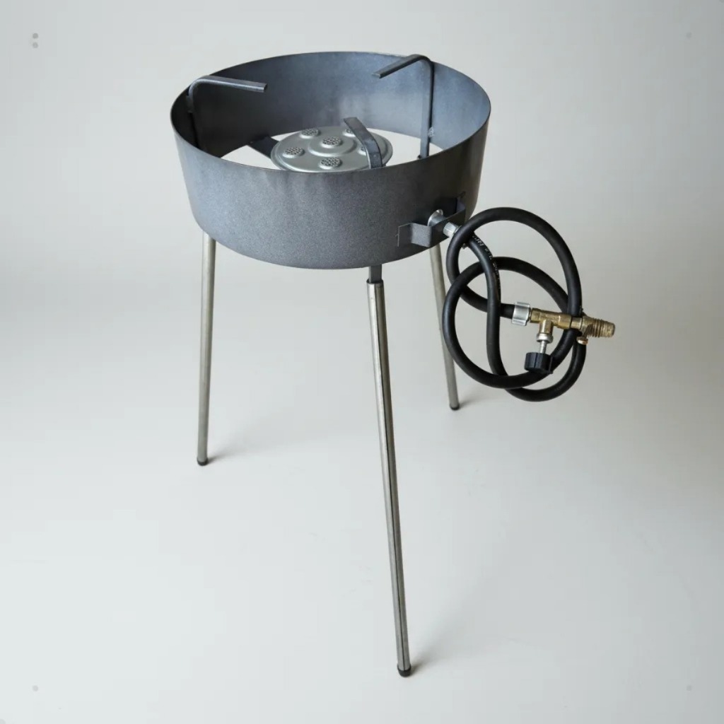 Fogareiro para Tacho Industrial Alta Pressão 1 Boca Tripé a Gás para Disco de Arado com Mangueira 90cm